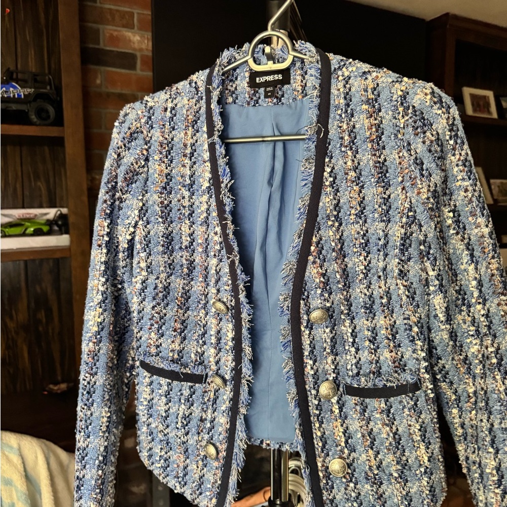 Express Blue and Gold Textured Jacket